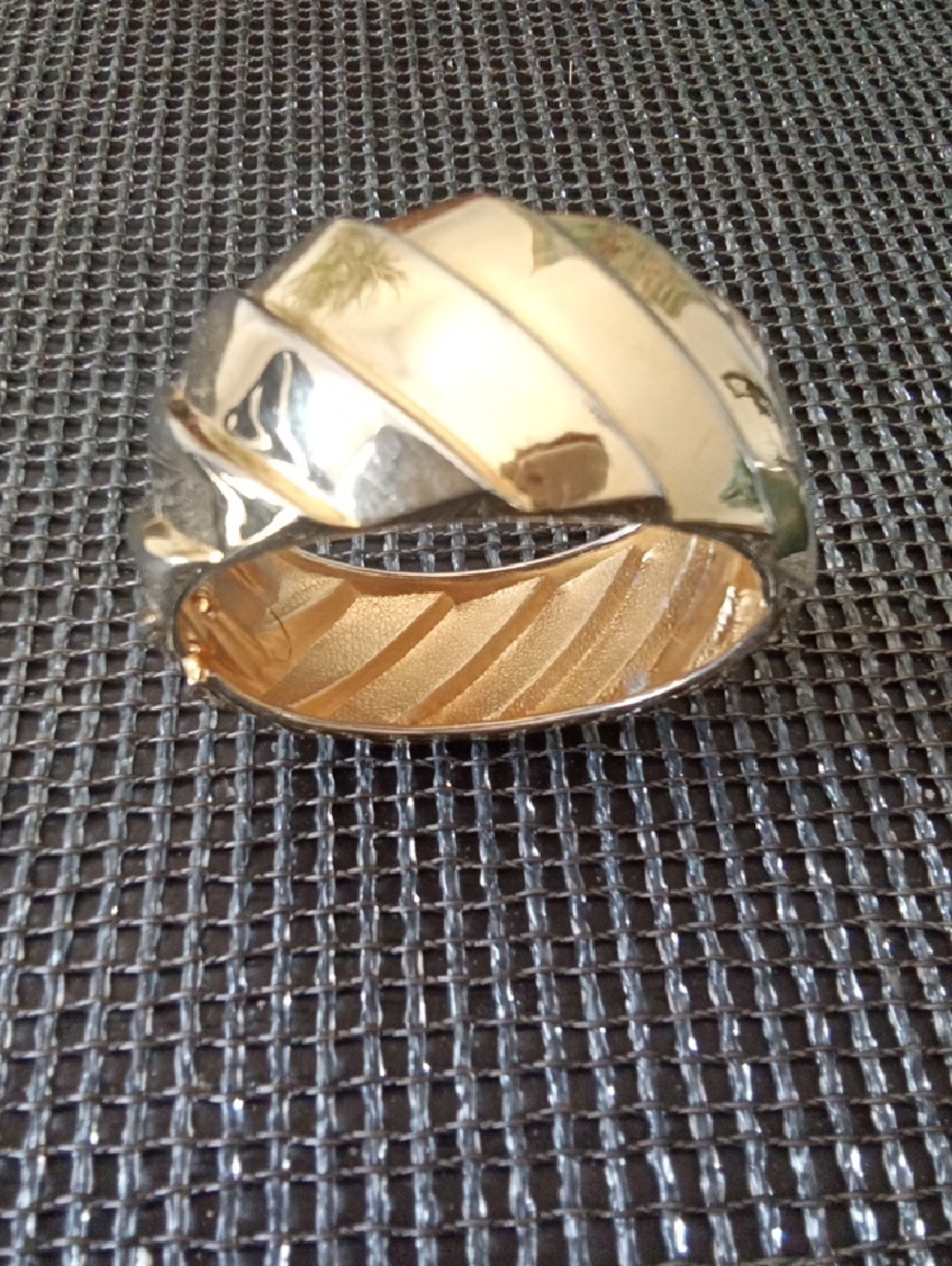 Gold-tone Ribbed Wide Bangle Bracelet M